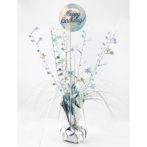 (image for) Happy Birthday Holographic Table Centrepiece Silver - Click Image to Close