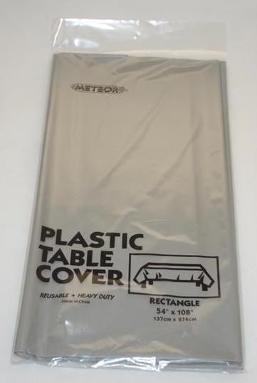 (image for) Silver Plastic Table Cover ~ Rectangle - Click Image to Close