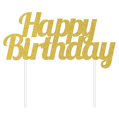 (image for) Cake Topper - Happy Birthday - Gold - Click Image to Close