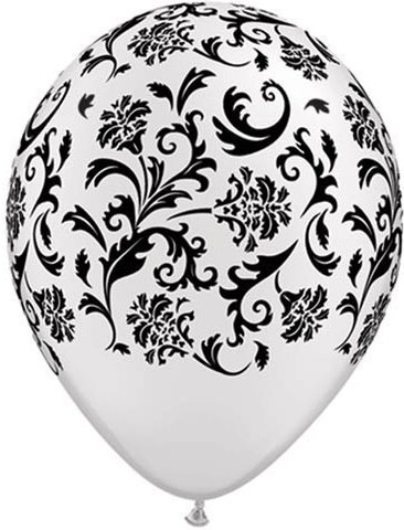 (image for) Damask Print Black Ink on White Balloon (Float Time 3+ Days) - Click Image to Close
