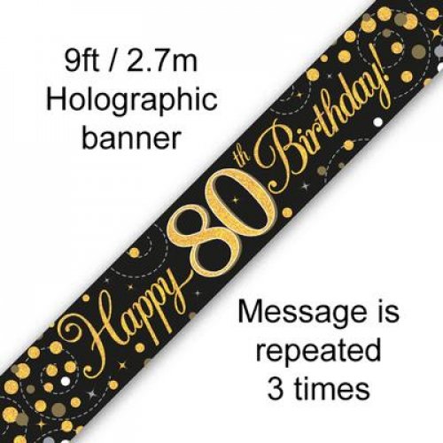 (image for) Fizz Black + Gold 80th Birthday Foil Banner (2.7m) - Click Image to Close
