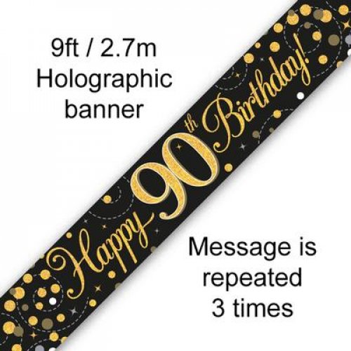 (image for) Fizz Black + Gold 90th Birthday Foil Banner (2.7m)