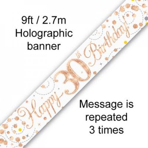(image for) Fizz Rose Gold 30th Birthday Foil Banner (2.7m) - Click Image to Close