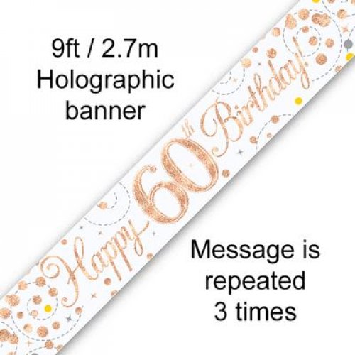 (image for) Fizz Rose Gold 60th Birthday Foil Banner (2.7m) - Click Image to Close