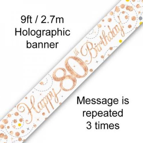 (image for) Fizz Rose Gold 80th Birthday Foil Banner (2.7m) - Click Image to Close