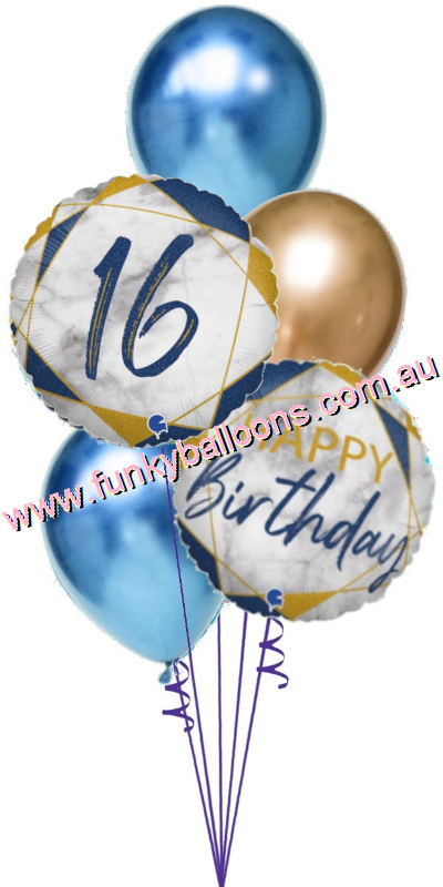 (image for) 16th Marble Blue + Chromes Birthday Bouquet - Click Image to Close