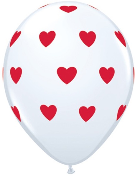 (image for) Red Hearts on White Latex Balloon (Float Time 3+ Days)