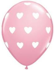 (image for) Big White Hearts on Pink Latex Balloon (Float Time 3+ Days)