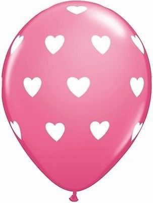 (image for) White Hearts on Rose Latex Balloon (Float Time 3+ Days)