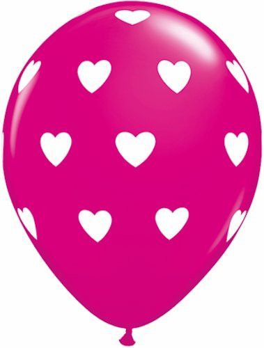 (image for) Big White Hearts on Wild Berry Balloon (Float Time 3+ Days)