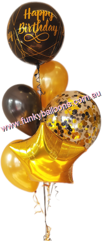 Black + Gold Sparkling Orbz Birthday Balloon Bouquet