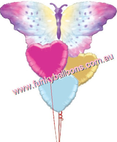 Butterfly + Hearts Balloon Bouquet