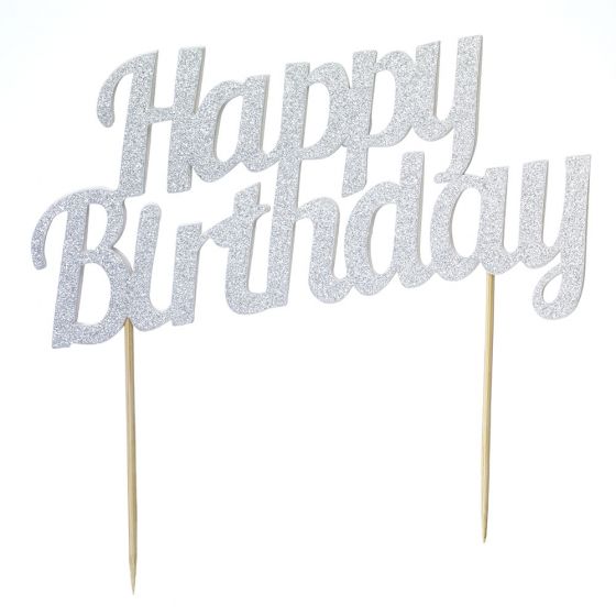 Cake Topper - Happy Birthday - Silver