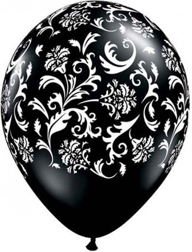 (image for) Damask Print White Ink on Black Balloon (Float Time 3+ Days)