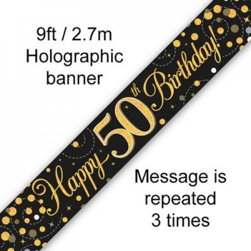 (image for) Fizz Black + Gold 50th Birthday Foil Banner (2.7m)