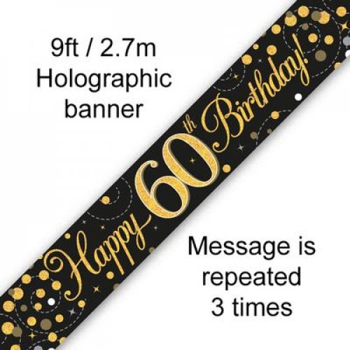 (image for) Fizz Black + Gold 60th Birthday Foil Banner (2.7m)