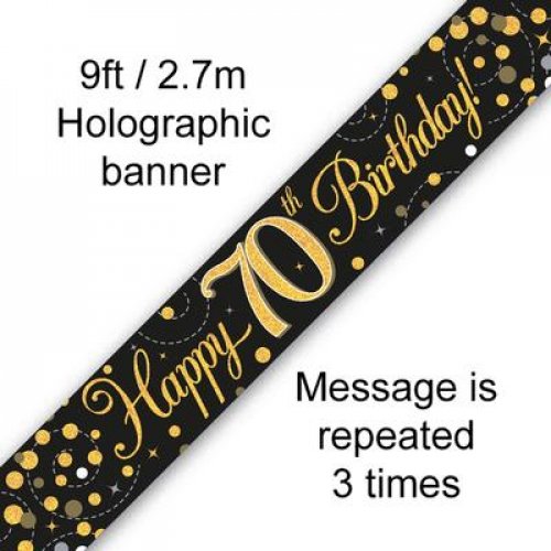 (image for) Fizz Black + Gold 70th Birthday Foil Banner (2.7m)