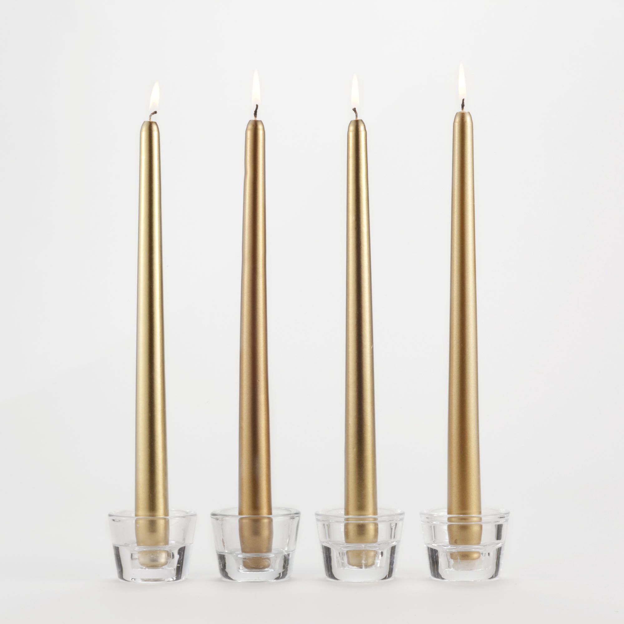 Tapered Candles (8) with Glass Holders (4) - Silver